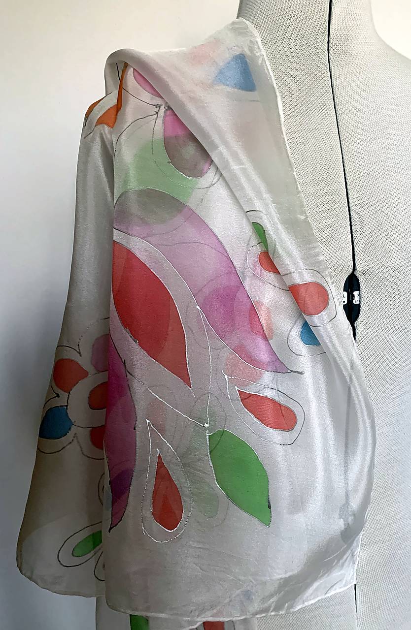 Maľovaná hodvábna šatka Folk