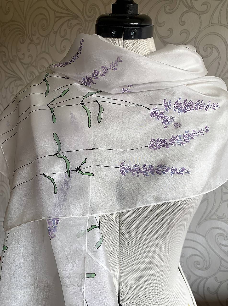 Maľovaný hodvábny šál Lavender