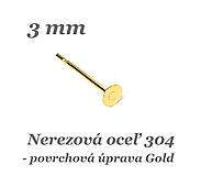 Komponenty - Puzeta s plôškou 3mm /zlatá farba/ /M2194/ - nerez.oceľ 304 - 14523766_