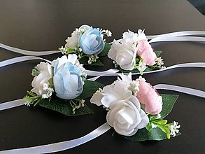 Svadobné pierka - Náramok s pivonkou modrá/ ružová a zeleň - 14524831_