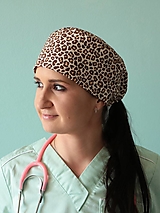 Čiapky, čelenky, klobúky - Dizajnová operačná / chirurgická čiapka leopard hnedá - 14527858_