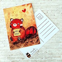 Papiernictvo - Červená panda s obľúbenou knižkou - pohľadnica - 14527849_