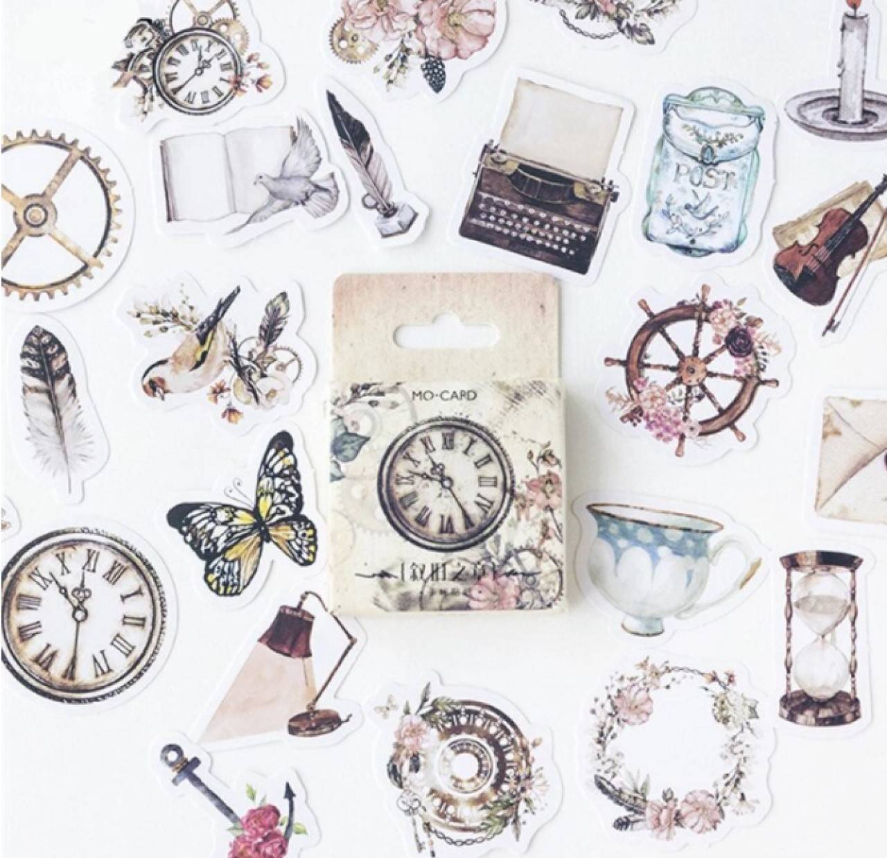 NA104 Krabička nálepiek - vintage 45 kusov