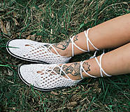 Ponožky, pančuchy, obuv - háčkované barefoot balerínky biele - 14527466_