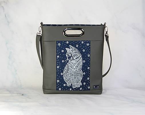 Modrotlačová kabelka LORA mačka šedá 1