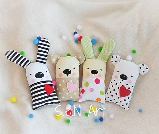 Hračky - Mini-zajko alebo medvedík (Zajko čiernobiely pásikový) - 14529084_