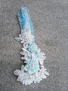 Spodná bielizeň - svadobný podväzok  ivory - svetlo modré kvety - 14528844_