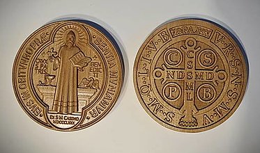 Dekorácie - Drevorezba Medailón sv. Benedikta - 14529588_