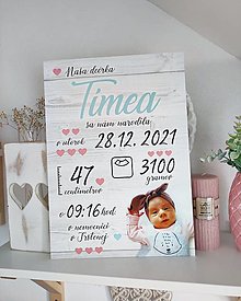 Tabuľky - Detská tabuľka, tabuľka pre dieťa s údajmi o narodení dieťatka (Font - kaligrafický 38x27) - 14528716_