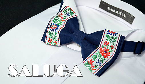 Pánske doplnky - Folklórny pánsky tmavo modrý motýlik - folkový - ľudový  (pánsky motýlik bez vreckovky) - 14530878_