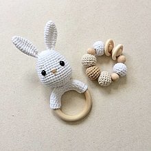 Hračky - Biely zajačik (Hrkálka + hryzátko) - 14531326_