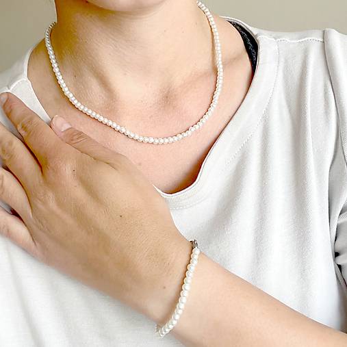 Glass Pearls Jewelry Set (Stainless Steel) / Elegantný set voskované sklenené perly (chirurg. oceľ) /T0017