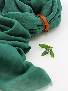 Šatky - Veľká dámska ľanová šatka/pléd zelenej farby - 14532343_