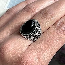 Prstene - Black Agate Vintage Antique Silver Ring / Prsteň s achátom - 14537296_