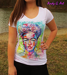 Topy, tričká, tielka - Ručnemaľované tričko - " Frida " - 14535997_