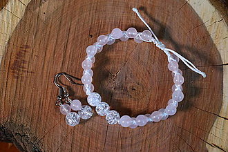 Sady šperkov - Shamballa náramok s naušnicami - ruženín s ľadovým krištáľom - 14537557_