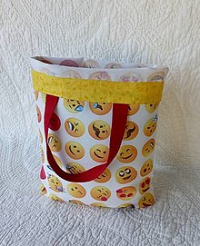 Detské tašky - Menšia taška z hrubšej dekoračnej látky s motívom smajlíkov - 14537054_