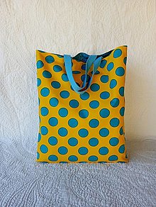 Nákupné tašky - Žltá taška s veľkými tyrkysovými bodkami - 14537501_