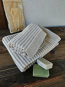 Úžitkový textil - Ľanový froté uterák Stripped - 14537161_