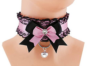 Náhrdelníky - Kittenplay collar, obojok čipkový saténový lolita, kawaii, gothic pastel, kitten play obojok 44 - 14540013_
