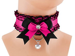 Náhrdelníky - Kittenplay collar, obojok čipkový saténový lolita, kawaii, gothic pastel, kitten play obojok, bdsm obojok - 14540040_