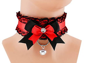 Náhrdelníky - Kittenplay collar, obojok čipkový saténový lolita, kawaii, gothic pastel, kitten play obojok, bdsm obojok - 14540056_