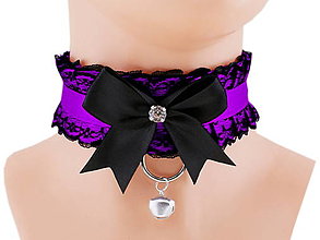 Náhrdelníky - Kittenplay collar, obojok čipkový saténový lolita, kawaii, gothic pastel, kitten play obojok, bdsm obojok - 14540157_