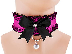Náhrdelníky - Kittenplay collar, obojok čipkový saténový lolita, kawaii, gothic pastel, kitten play obojok, bdsm obojok - 14540161_