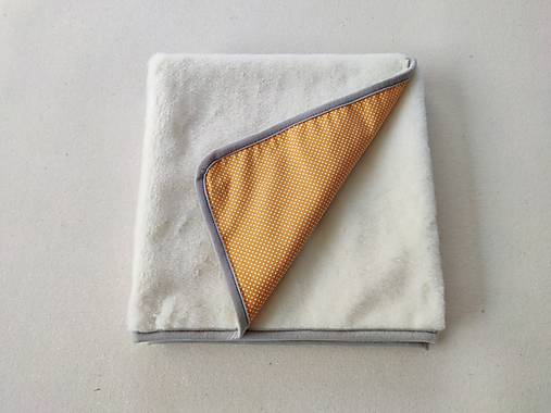 Úžitkový textil - Vlnienka Vlnená deka do postieľky 100% merino Top super wash Natural Bodka žltá - 14539121_