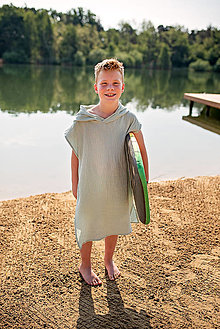 Úžitkový textil - Detské plážové pončo (Mentolové 5-7 rokov) - 14538275_