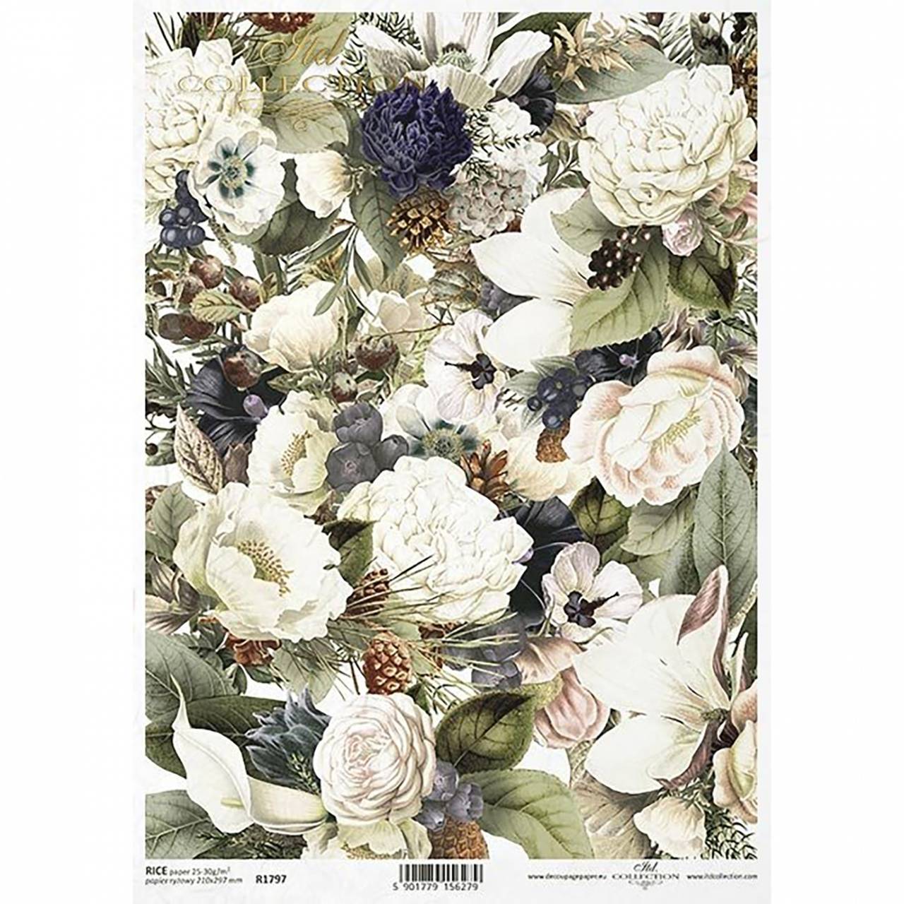 Ryžový papier na decoupage - A4 - R1797 - kvety, nostalgia