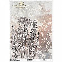 Papier - Ryžový papier na decoupage - A4 - R1881 - lúčne kvety, steblá - 14540999_