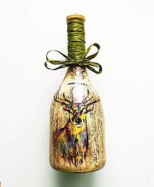 Nádoby - Víno v dekorovanej flaši, poľovnícky motív - 14542665_