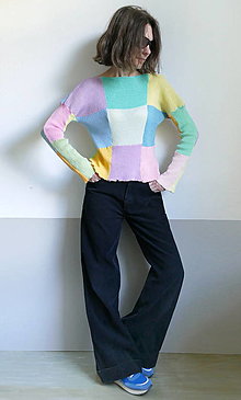 Svetre a kardigány - pastelový pulover obdĺžnikový-bavlna - 14542076_