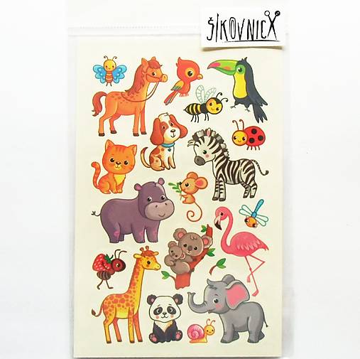 Tetovačky, 13x8,5 cm, farebné, zvieratá, zoo