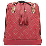 Batohy - Kožený ruksak z pravej hovädzej kože so strapcami v tmavo červenej farbe - 14544400_