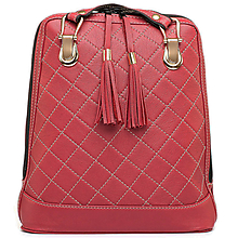 Batohy - Kožený ruksak z pravej hovädzej kože so strapcami v tmavo červenej farbe - 14544400_