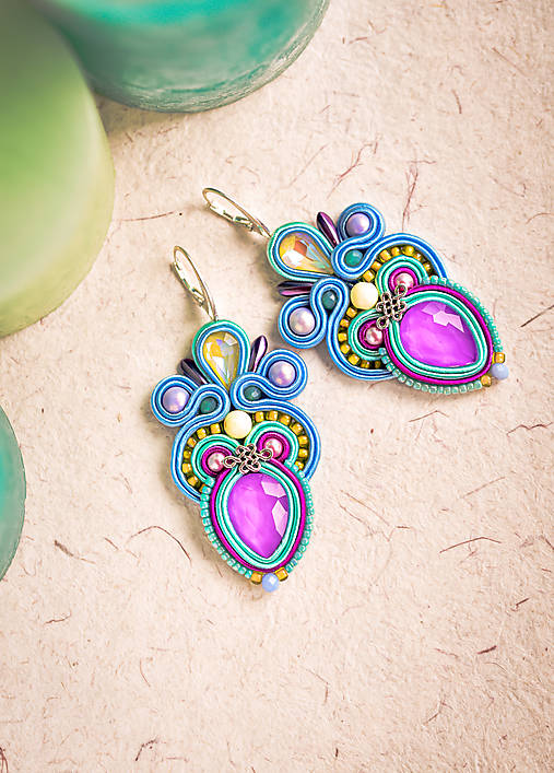 Náušnice - Soutache letné náušnice  (Pestrofarebná) - 14545607_