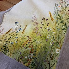 Úžitkový textil - Ľanová, ručne maľovaná utierka, obrus " Kvety v ráme " (obrúsok, utierka) - 14547743_