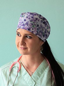 Čiapky, čelenky, klobúky - Dizajnová operačná / chirurgická čiapka fialový akvarel - 14551520_