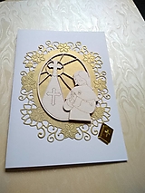 pohľadnica 1. sväté prijímanie pre dievčatko zlato-biela so záložkou na peniaze
