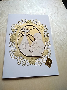 Papiernictvo - pohľadnica 1. sväté prijímanie pre dievčatko zlato-biela so záložkou na peniaze - 14551183_