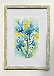 Obrazy - Modrožlté kvety, originál s rámovaním na mieru - 14551817_