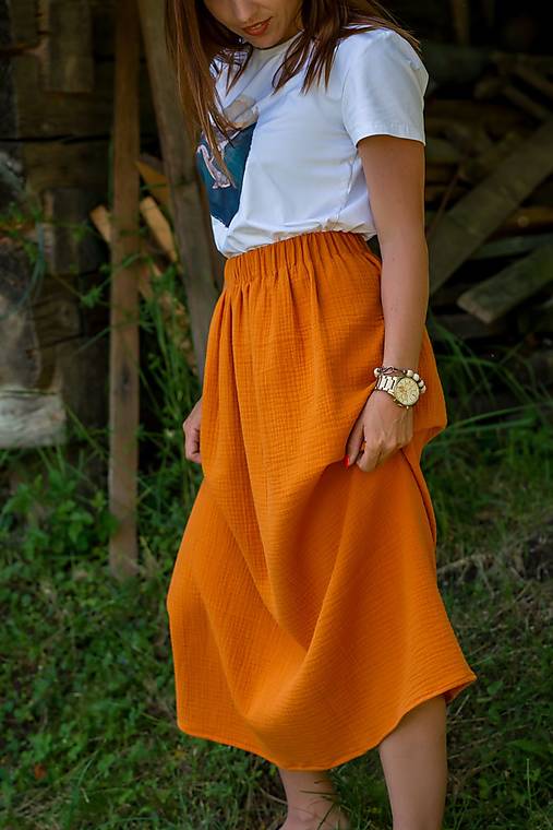Mušelínová sukňa Trávovozelená (Oranžová)