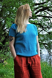 Topy, tričká, tielka - Modrý letný top - 14554800_