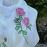 Šatky - Maľovaný hodvábny šál Ružičky ružové - 14555256_