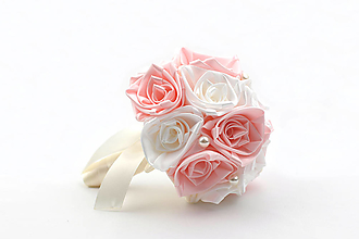 Kytice pre nevestu - Saténová kytica svadobná ružovo-bielo-smotanová ruže - 14554596_