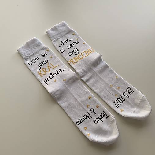 Maľované ponožky pre ženícha vo farbách: (Biele ponožky s nápismi v češtine)