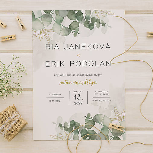Papiernictvo - Svadobné oznámenie - Eukalyptus - 14559618_