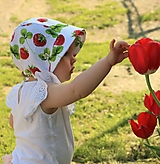 Detské čiapky - Letný detský ľanový čepiec jahody - 14561621_